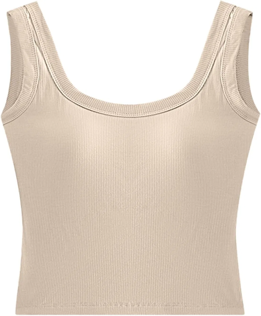 Женский топ-майка с встроенным бюстгальтером, Ribbed, Khaki — фото 4