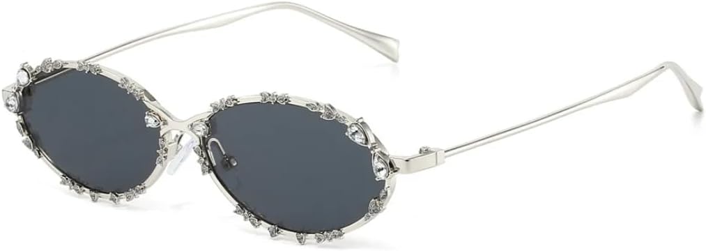 

Ретро овальные панк-солнцезащитные очки с бриллиантами для женщин, модные серебристые очки с защитой от УФ-излучения для мужчин. Модные солнцезащитные очки UUPTTPL, Silver Black