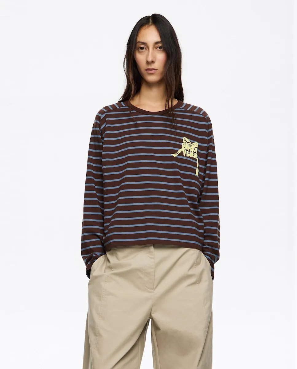 

Женская футболка с логотипом, бантом и полосатым дизайном Bimba y Lola, темно-коричневый