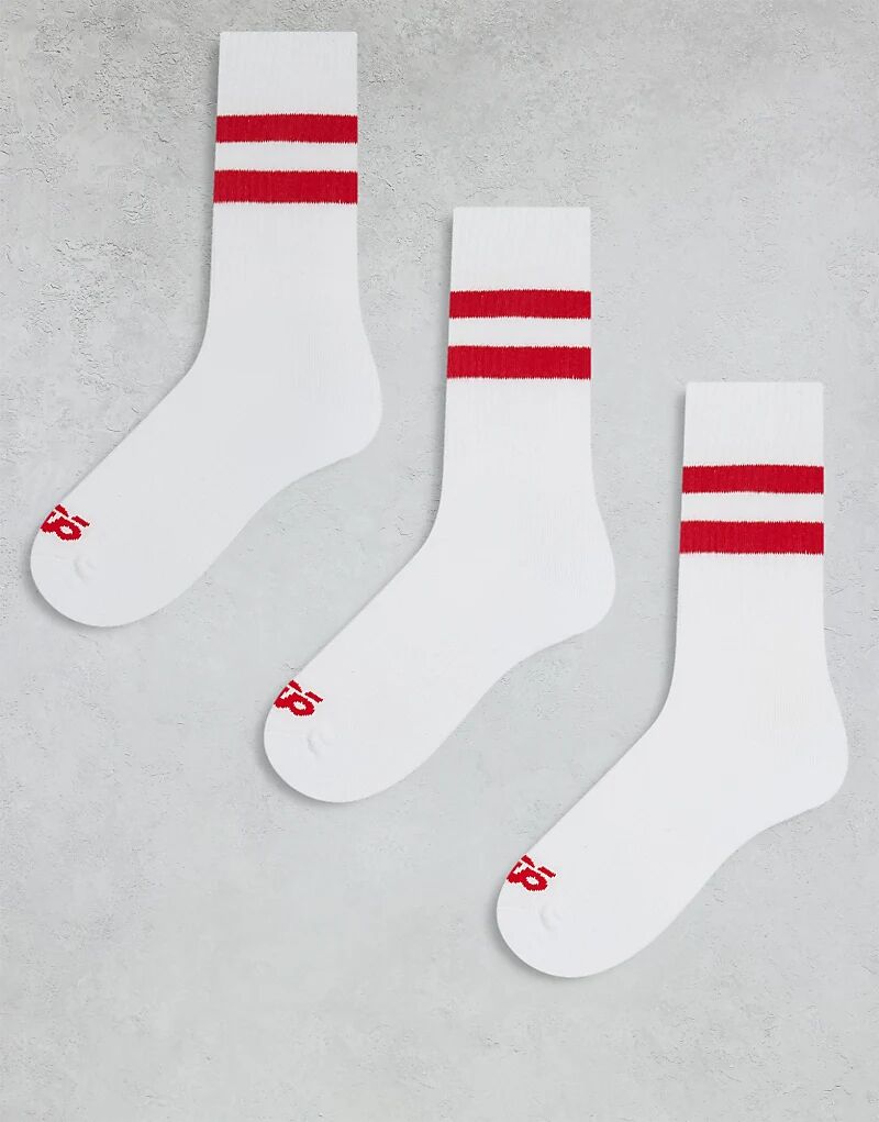 

4505 3 Пары носков с двумя полосками, быстросохнущие, белые с красной полосой