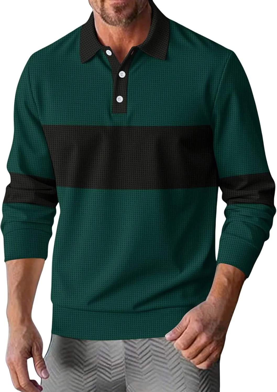 

Мужская поло с длинным рукавом, свободный крой, классический воротник