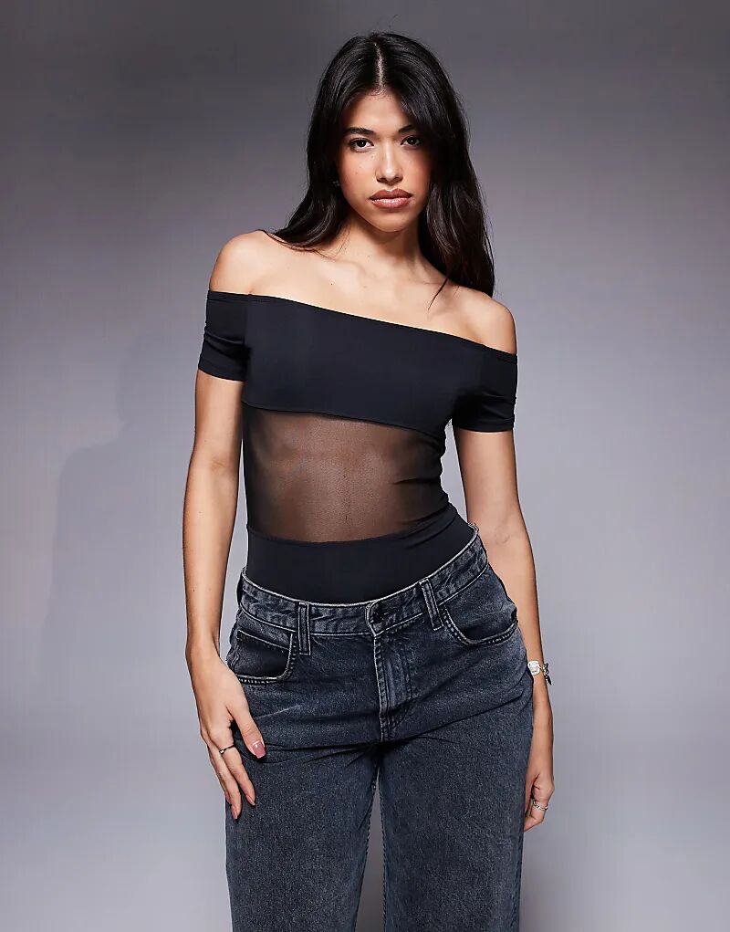 

Боди ASOS DESIGN с открытыми плечами и сетчатыми вставками черного цвета