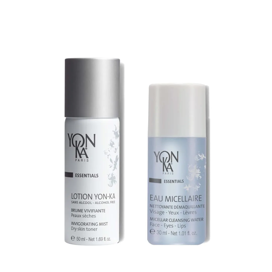 Yon-Ka Lotion PS Travel Size Toner & Cleansing Micellular Water Set, нежный мицеллярный лосьон для снятия макияжа и умывания с розой и ромашкой, тоник для сухой или чувствительной кожи, набор из 2 шт, 50 мл и 30 мл Yonka