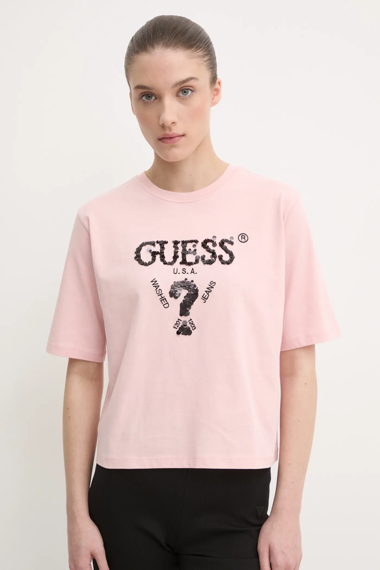 

Хлопковая футболка AURLIE Guess, розовый