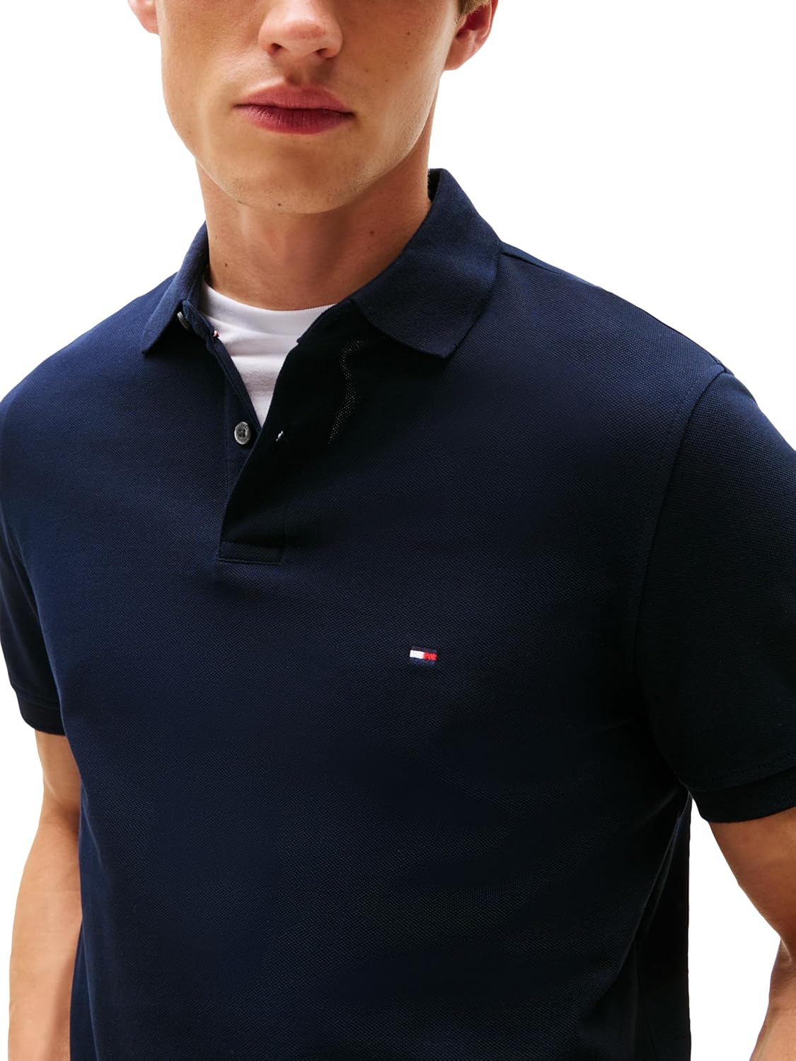 Мужские рубашки поло с короткими рукавами Tommy Hilfiger классического кроя из эластичного органического хлопка пике, Desert Sky Solid — фото 2
