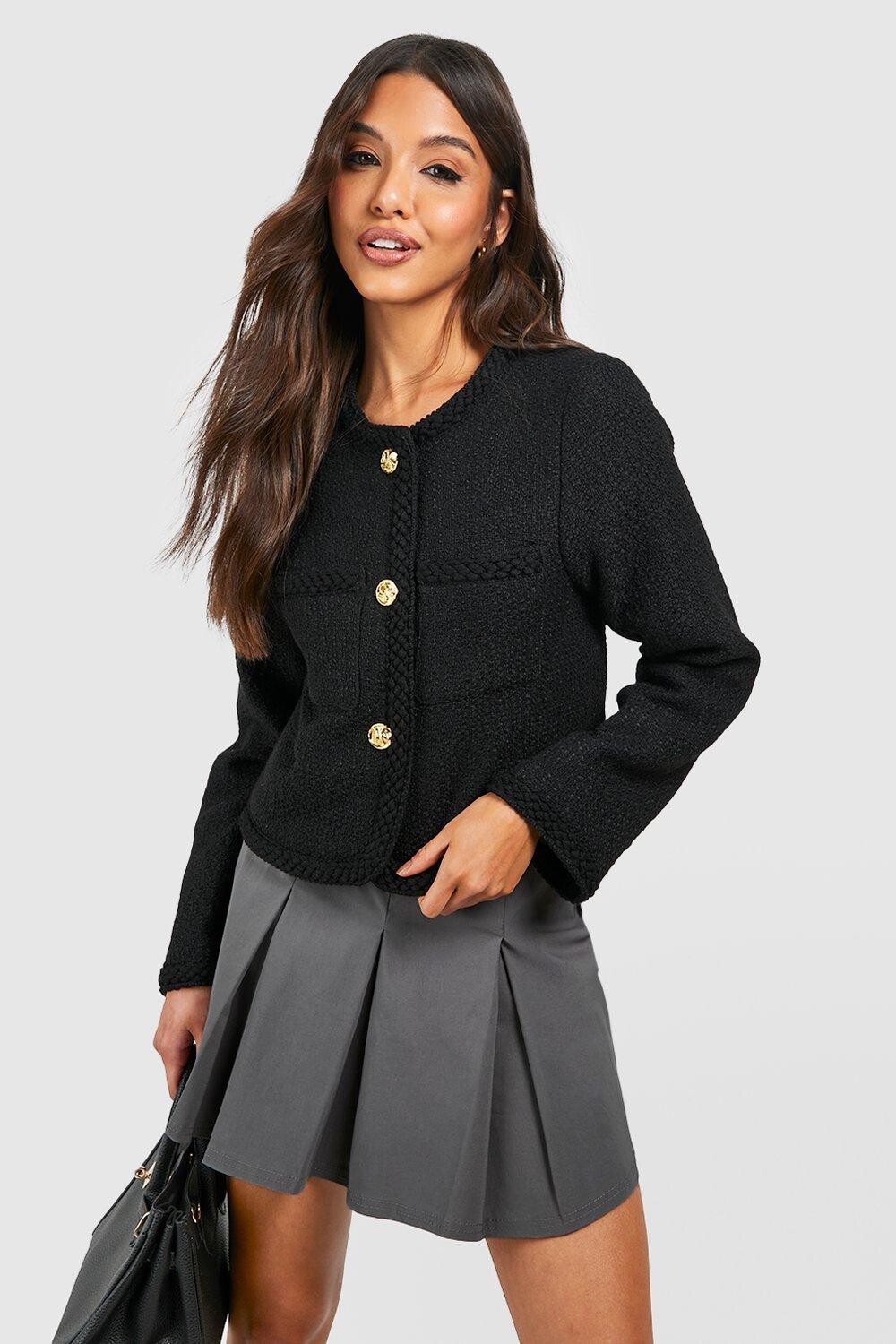 

Куртка с пуговицами букле boohoo, черный