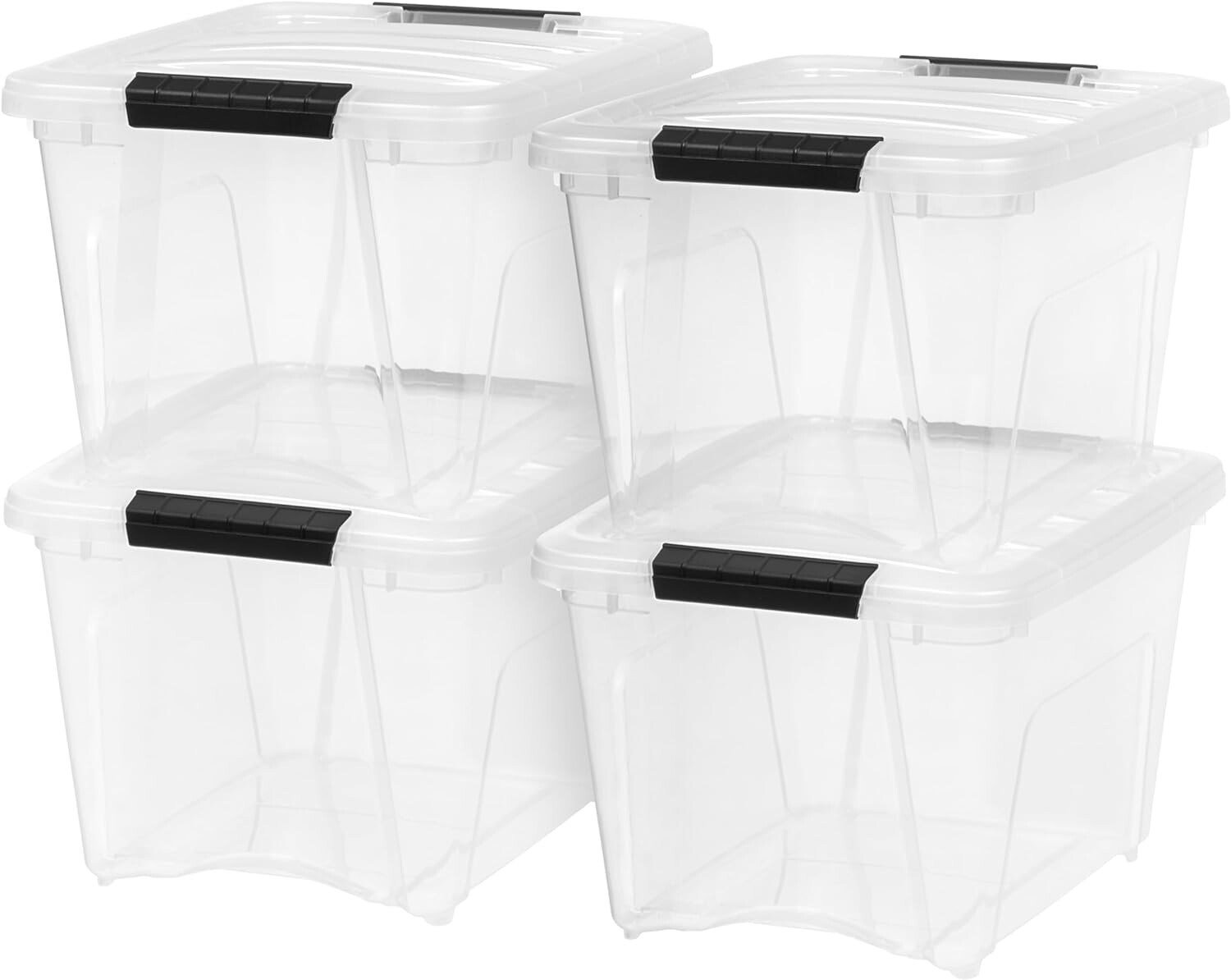 

IRIS USA 19 Qt Штабелируемые пластиковые контейнеры для хранения с крышками, 4 упаковки — без BPA, сделано в США — прозрачное решение для организации, защелки, прочные встраиваемые контейнеры, безопасная ручка — прозрачная, Clear