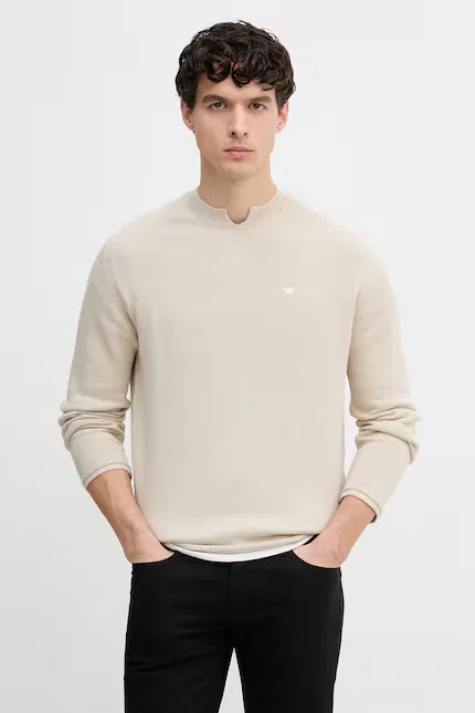 Свитер классический с круглым вырезом Emporio Armani, бежевый