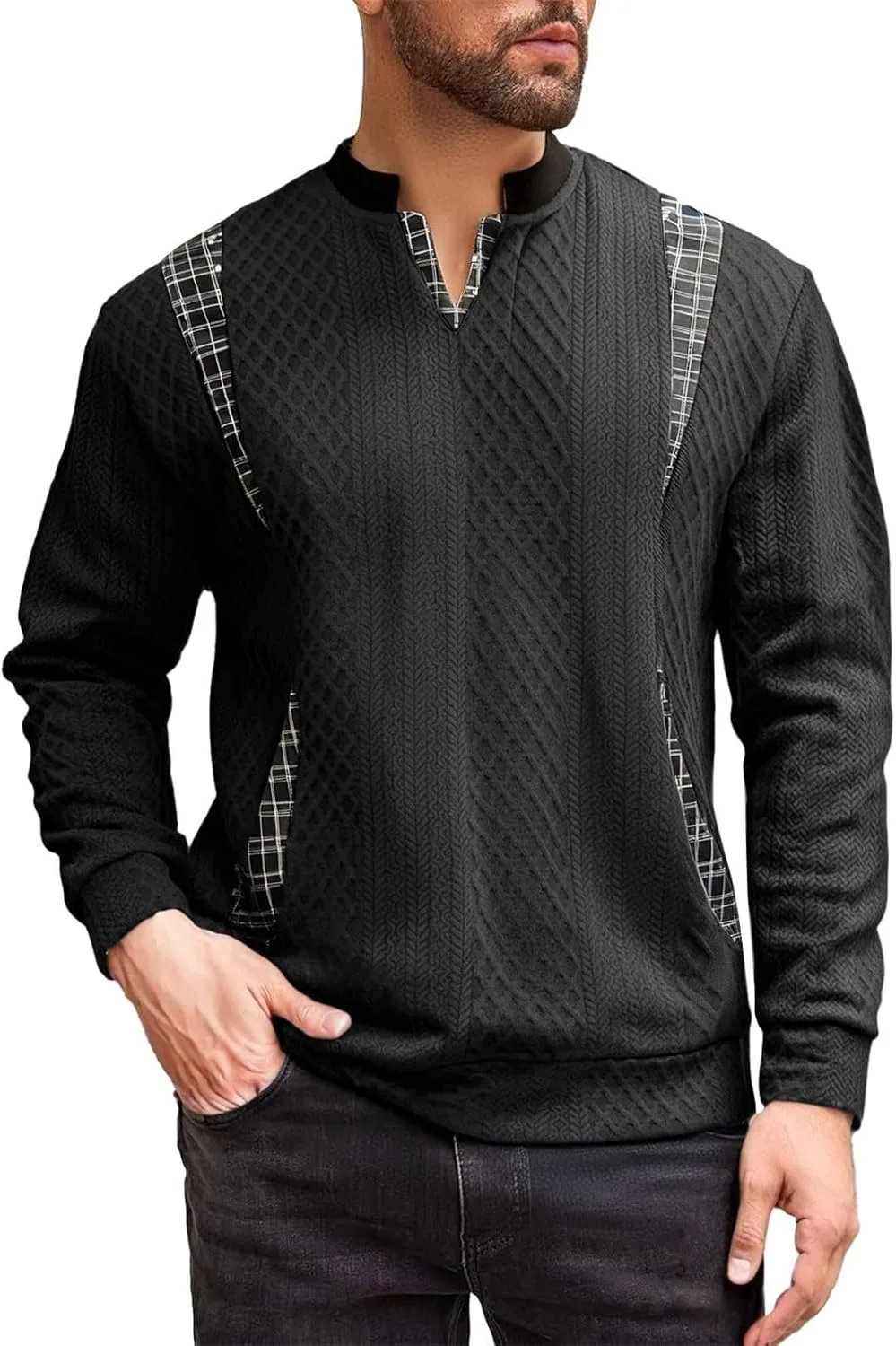 

Мужская рубашка с длинным рукавом V-образным вырезом Jacquard CRNTCEM