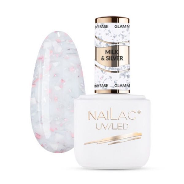 

Молочно-серебряная каучуковая основа, 7 мл Nailac Glammy base, цвет milk&silver