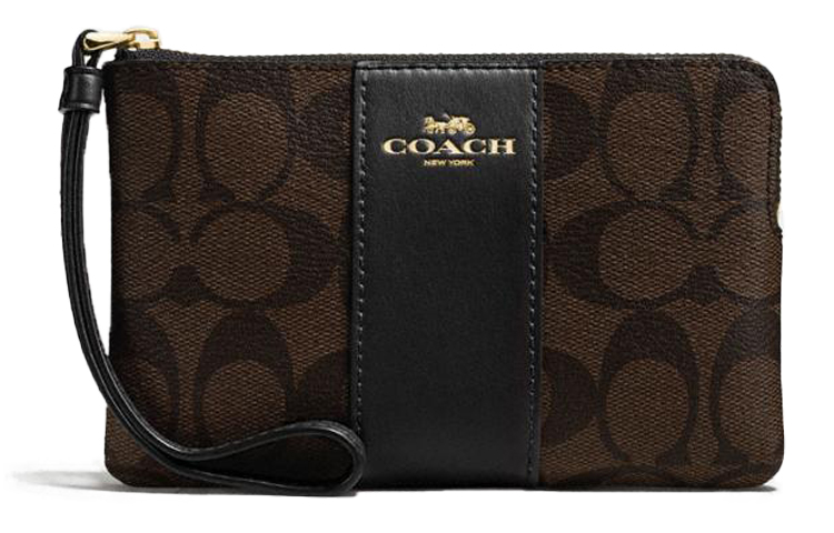 

COACH Сумка-клатч из парусины с угловой молнией и кожей, маленький размер, женский, темно-коричневый