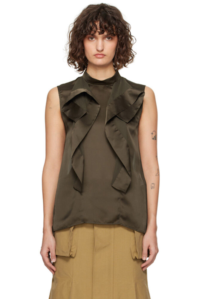 

Блузка цвета хаки из атласа и шифона sacai
