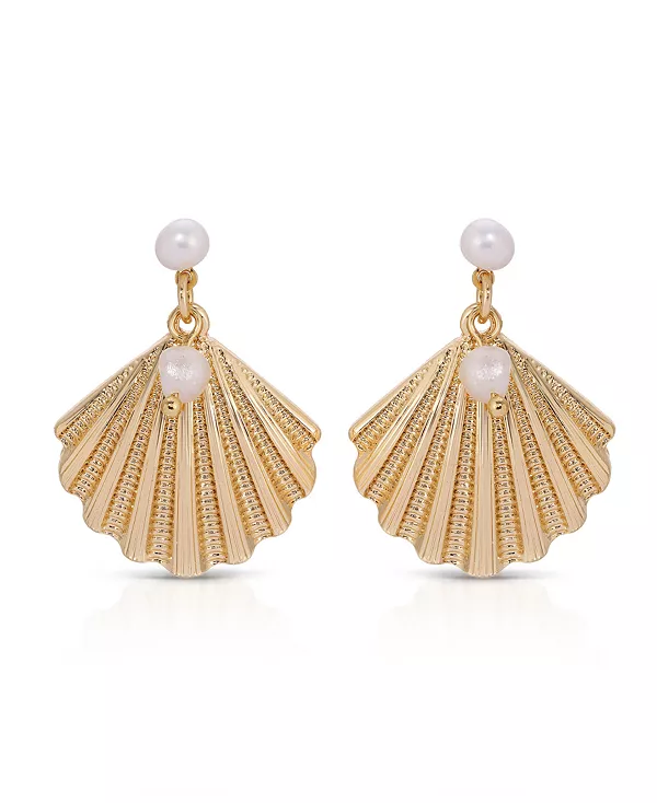 

Серьги из ракушки гребешка с культивированным жемчугом Ettika, gold