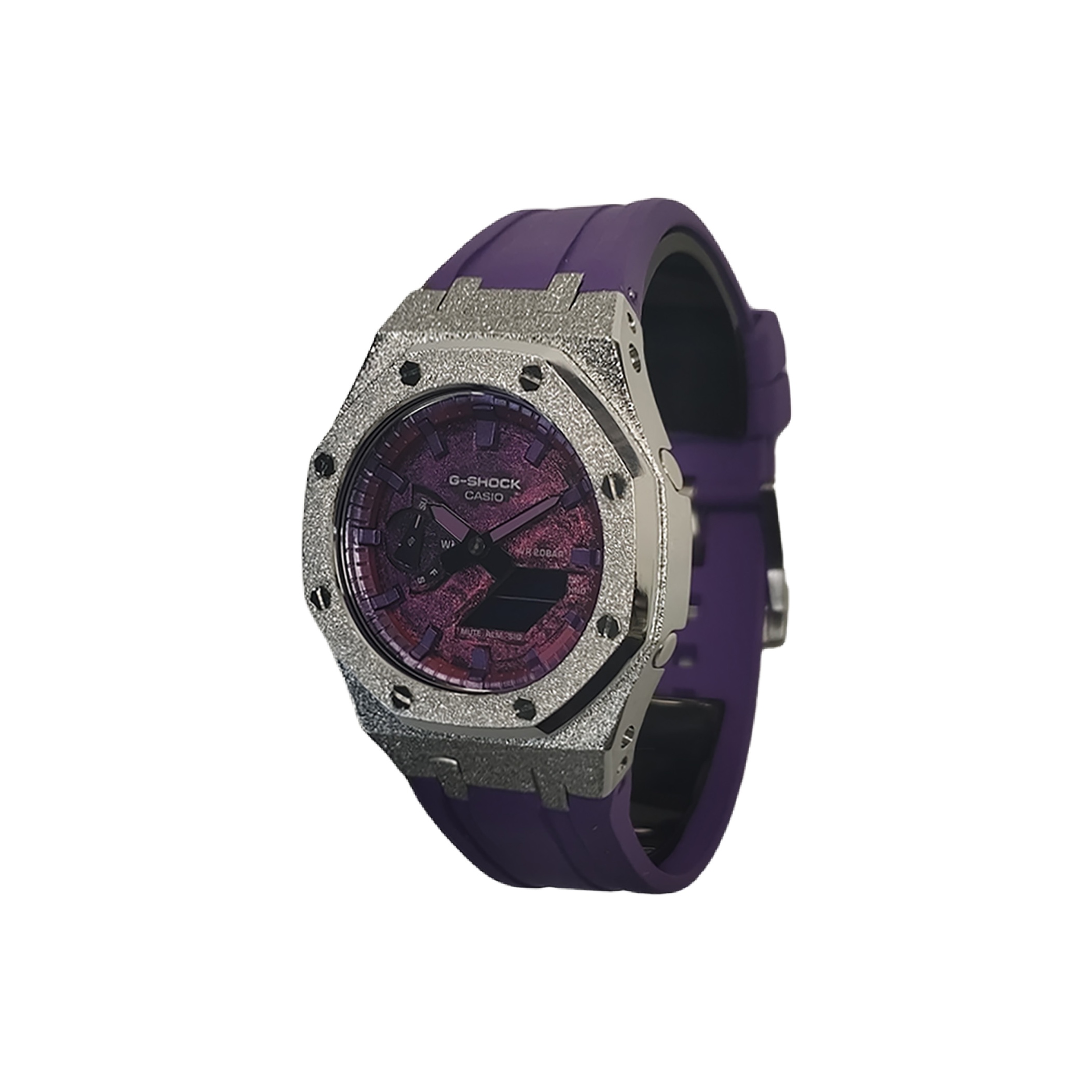 

CASIO Часы Men Liquid Crystal/Analog Dual Display Series 44mm Purple Watch, Frost Silver Fantasy Pink Deep Purple