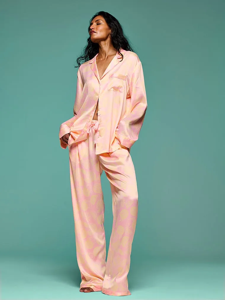 Фирменный атласный длинный пижамный комплект Victoria'S Secret, Signature Satin Pretty Blossom Lemons