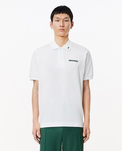 

Оригинальная рубашка-поло из хлопка L1212 с вышитой надписью Lacoste, белый