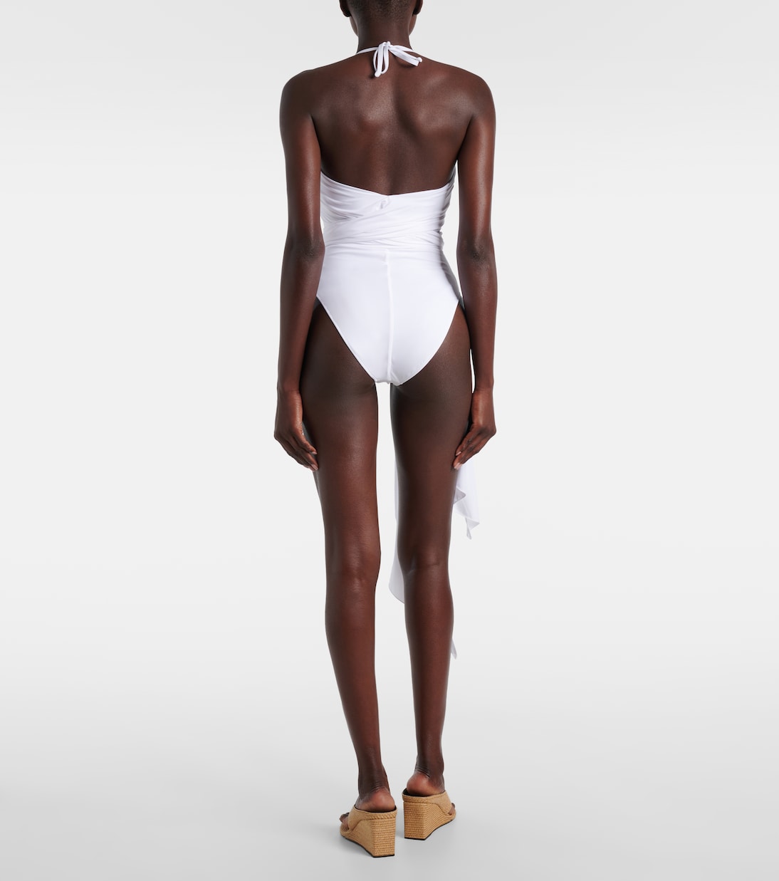 Облегающий купальник с запахом на шее Alaïa, Blanc — фото 3