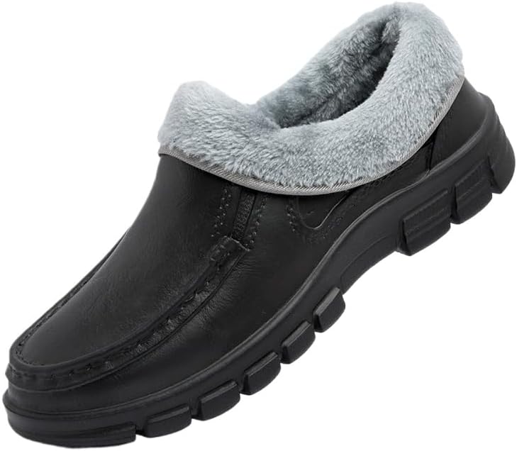 

Мужские мокасины-тапочки Hhhchpm без шнурков, теплые уютные домашние туфли для дома и улицы, пушистые лоферы с широкой подошвой, из микрофибры с флисовой подкладкой и эффектом памяти для использования дома и на улице, черный