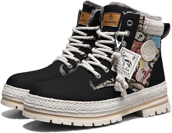 

Зимние боевые ботинки, высокие кроссовки с меховой подкладкой, дизайн с плетеным шнурком, повседневные ботинки в бежевом и черном цветах Generic