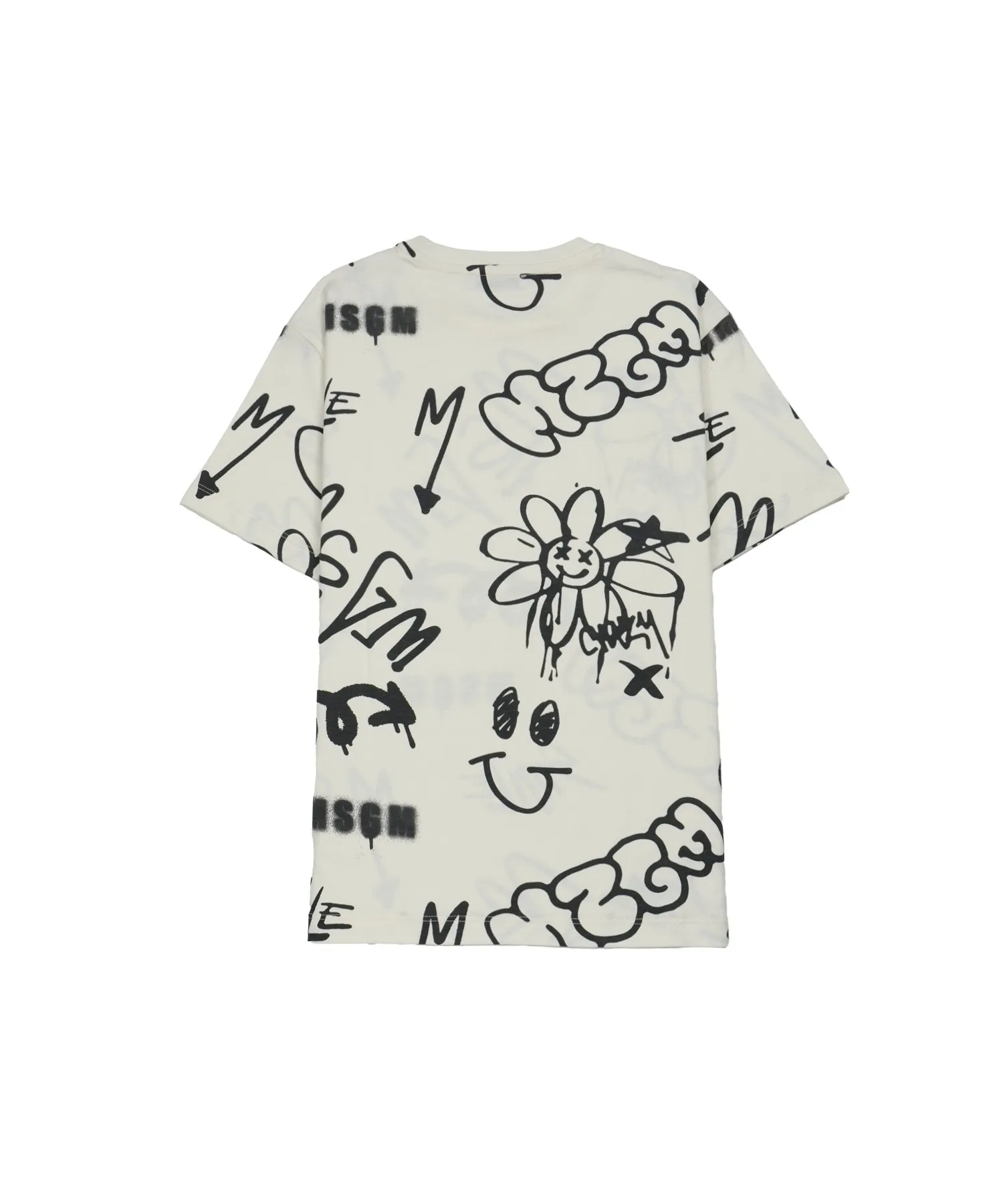 Детская футболка с мультиграффити MSGM KIDS Multigraffiti кремовая — фото 2
