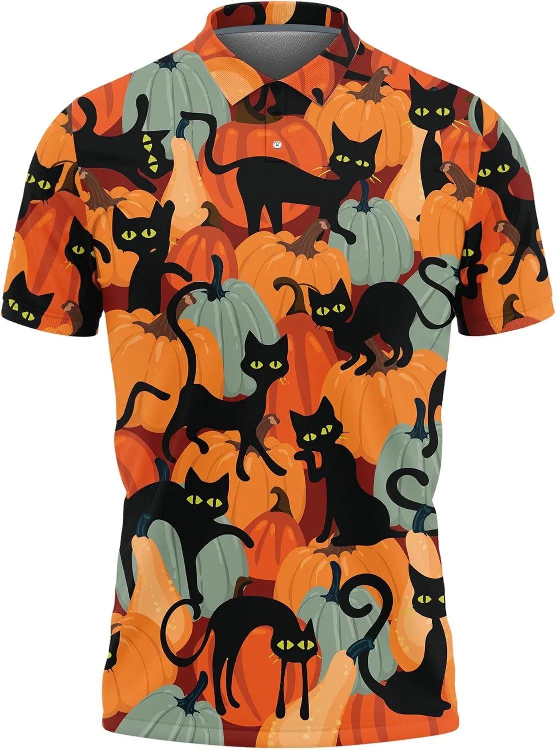 Футболка поло с коротким рукавом, кот в тыкве, Regular Fit, Bcat_01