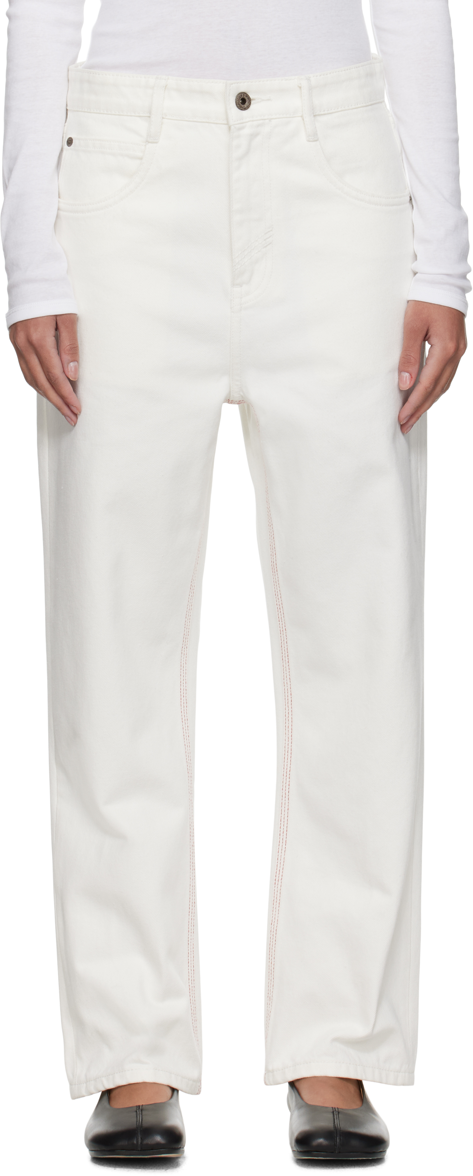 

Прямые джинсы с красной строчкой Fax Copy Express, белый