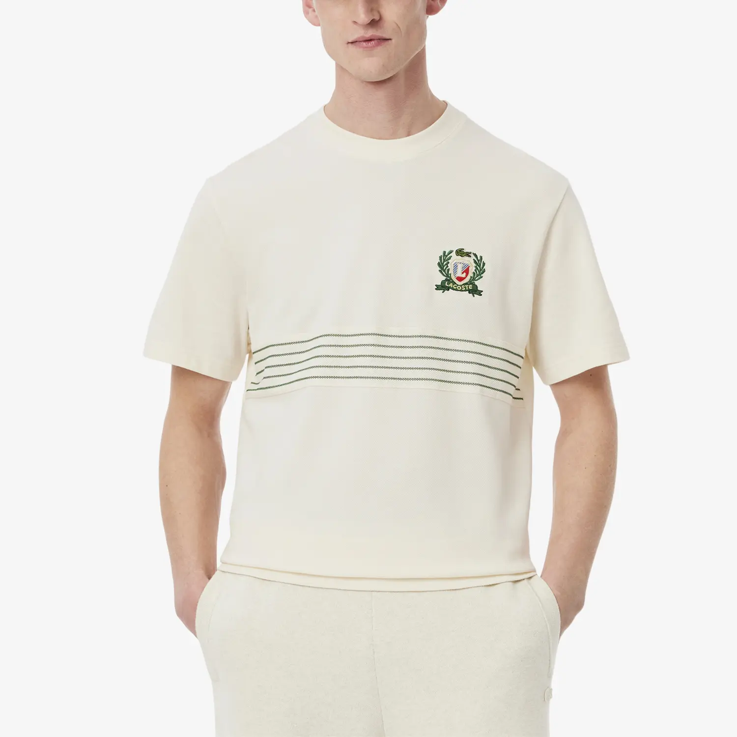 Футболка LACOSTE, спортивный летний стиль, бежевый — фото 3