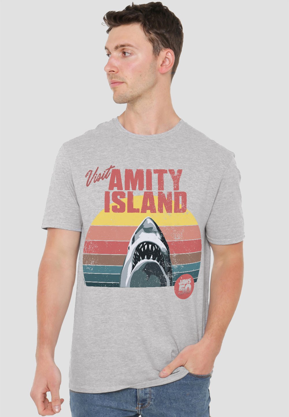 

Футболка с принтом JAWS AMITY ISLAND SUNRISE Universal Studios, серый