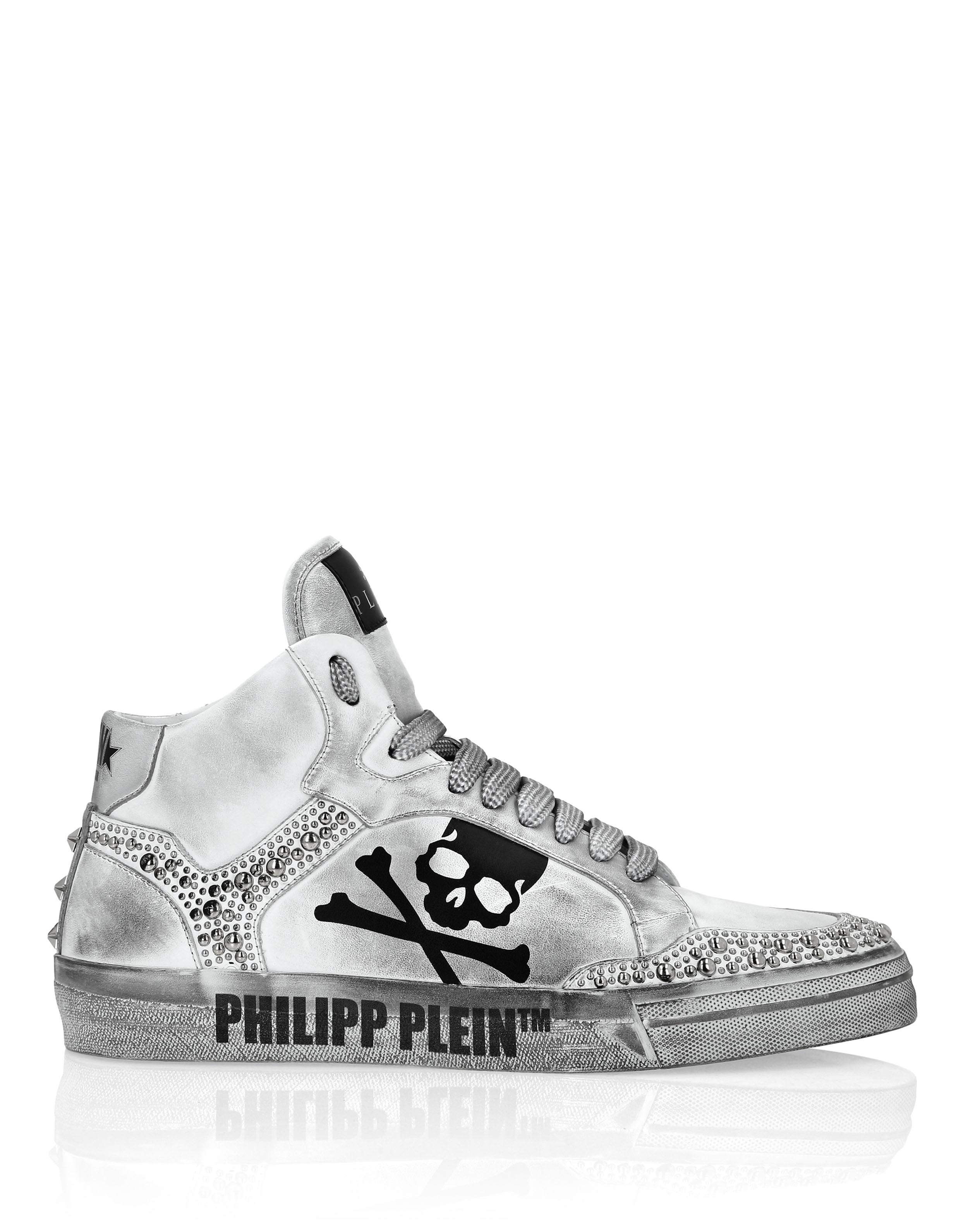 Кеды на высокой подошве из кожи Nappa с шипами Retrokickz TM PHILIPP PLEIN, белый/черный — фото 2