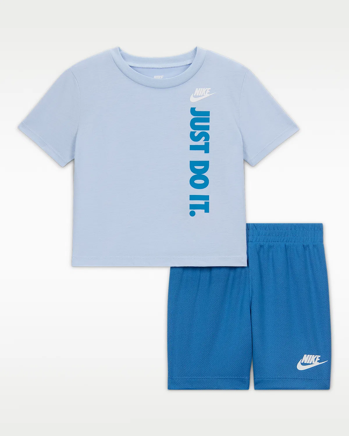 Детский комплект Nike Sportswear: футболка с принтом "Just Do It" и шорты из сетки, Star Blue