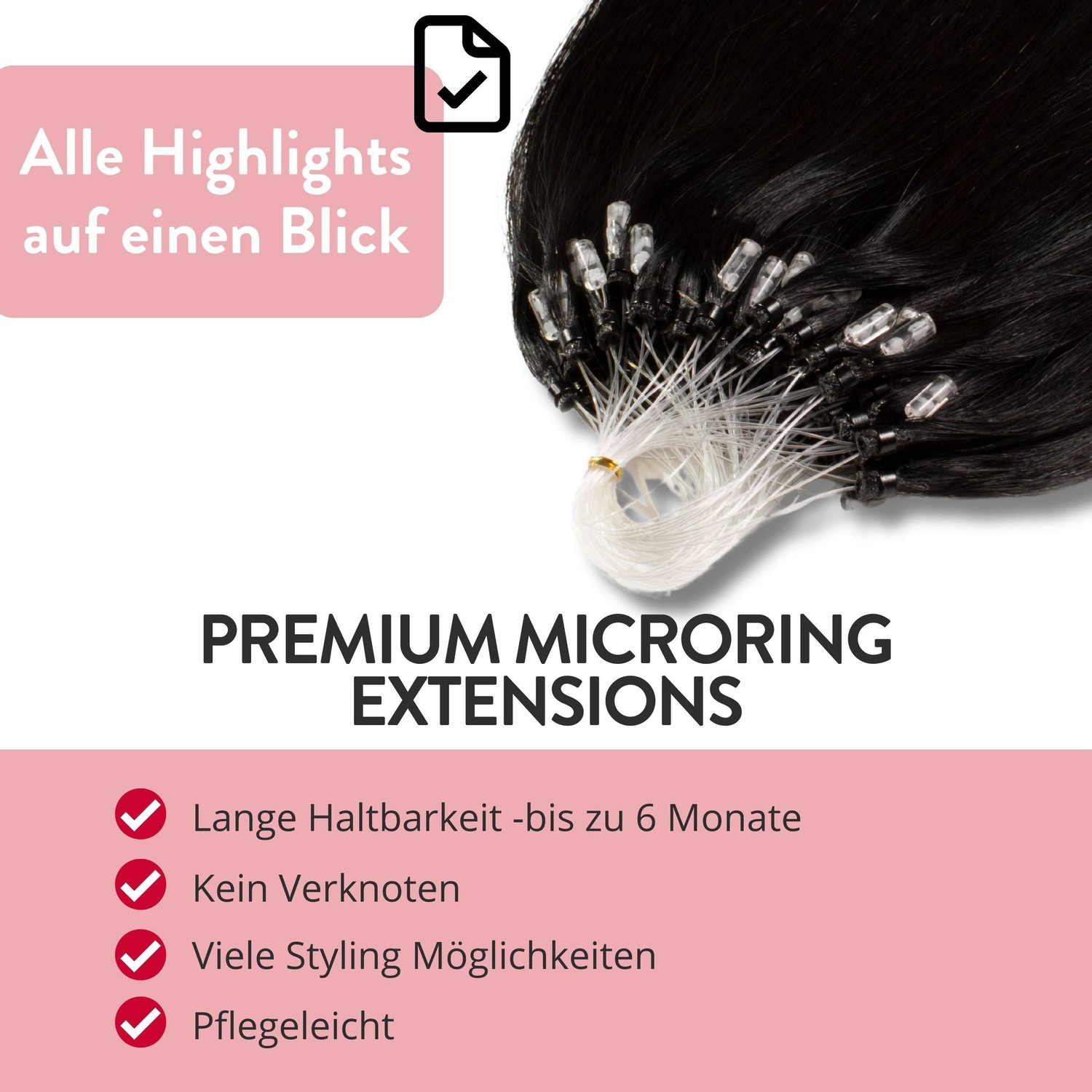 Накладные волосы microring extensions premium echthaar #2/0 schwarz 1g Hair2Heart, 50cm, количество 25 шт. — фото 3