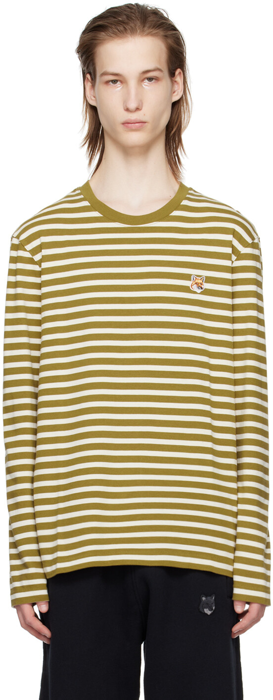 

Футболка цвета хаки с длинными рукавами и головой лисы Maison Kitsune