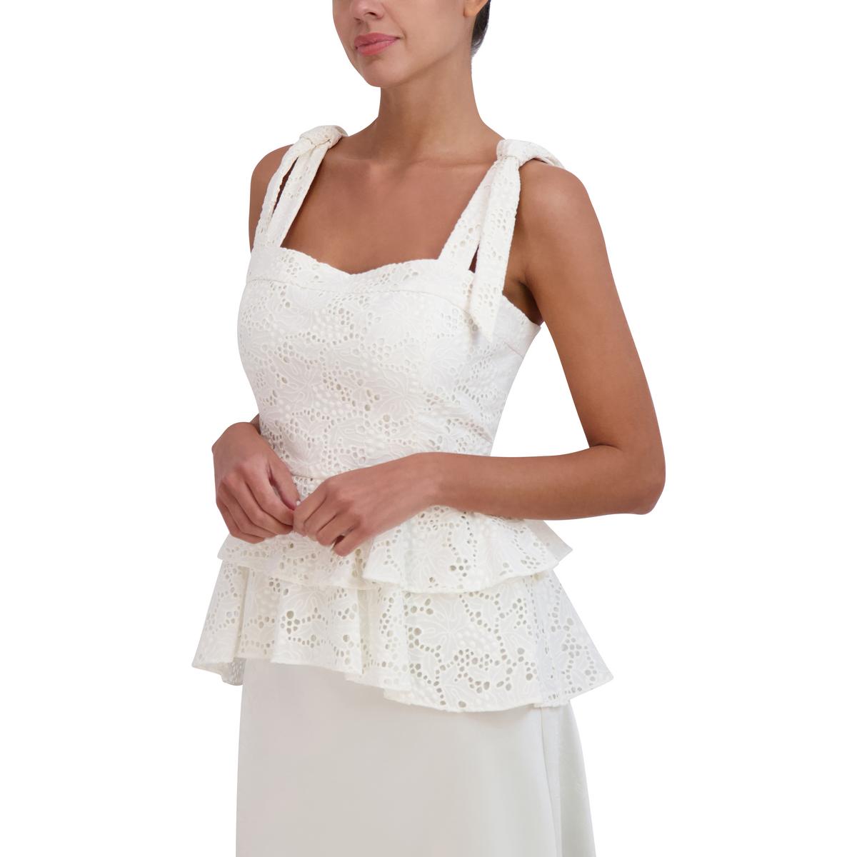

Женский вышитый топ с баской и люверсами BCBGMAXAZRIA, цвет gardenia