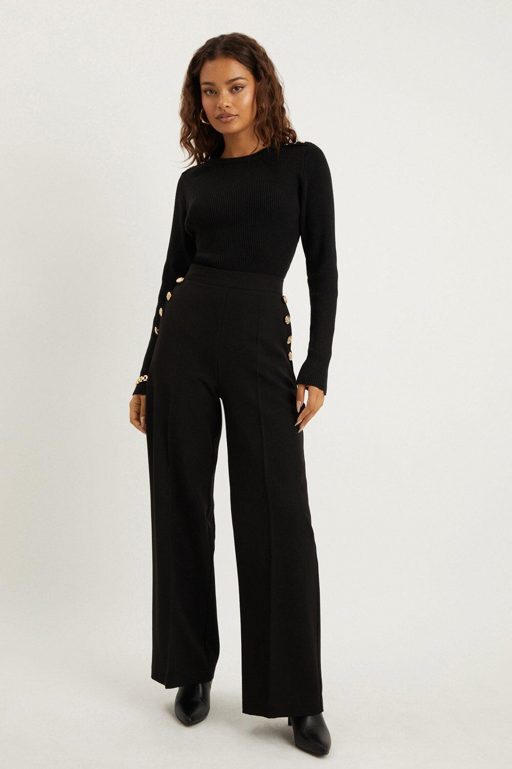 

Приталенные широкие брюки на пуговицах Petite Dorothy Perkins, черный