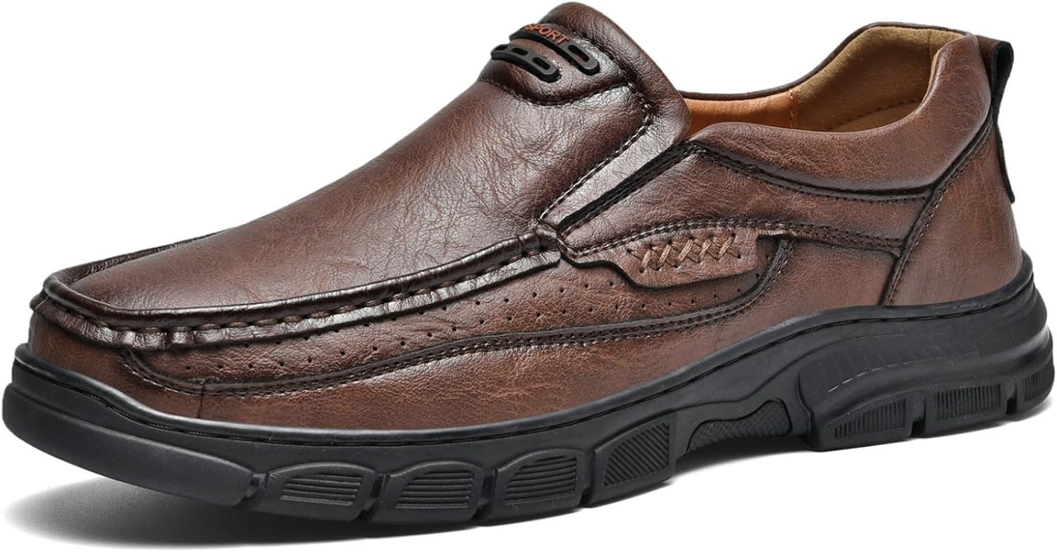 

Мужские модные лоферы из коровьей кожи без шнурков, повседневные, ретро, мягкая толста подошва, удобные, нескользящие, дышащие, деловые оксфорды, легкая обувь для улицы и работы Neuugo, коричневый