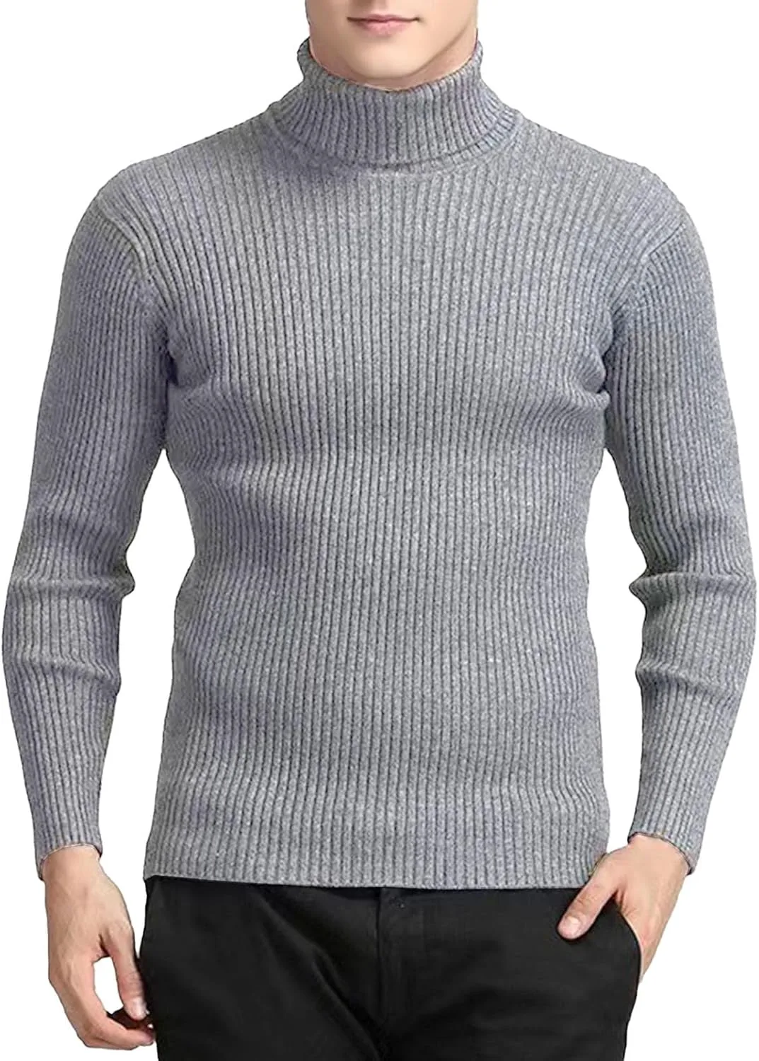Мужской свитер с воротником-стойкой Slim Fit, теплый, с длинными рукавами, серый