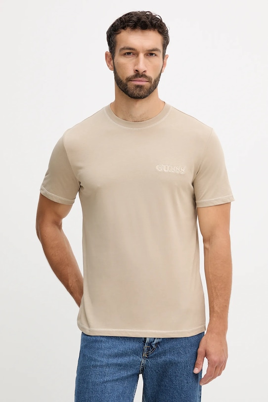 

Хлопковая футболка Guess, бежевый