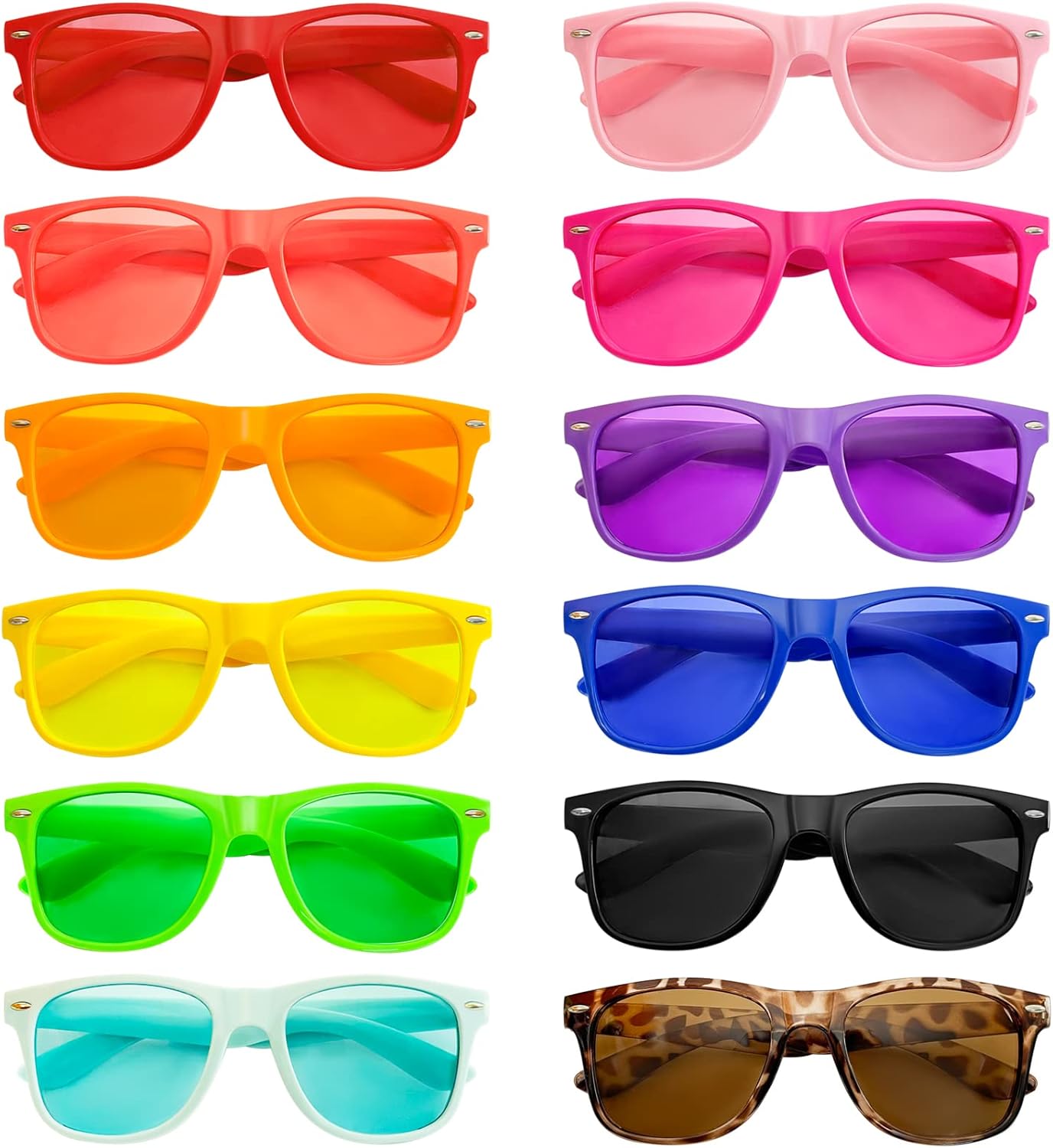 

SUNOVELTIES Набор из 12/24 неоновых солнцезащитных очков для вечеринок с зеркальными/желейными линзами, в оправе из рога, для мужчин и женщин, 12- Uv Tinted Lens/Color Frame