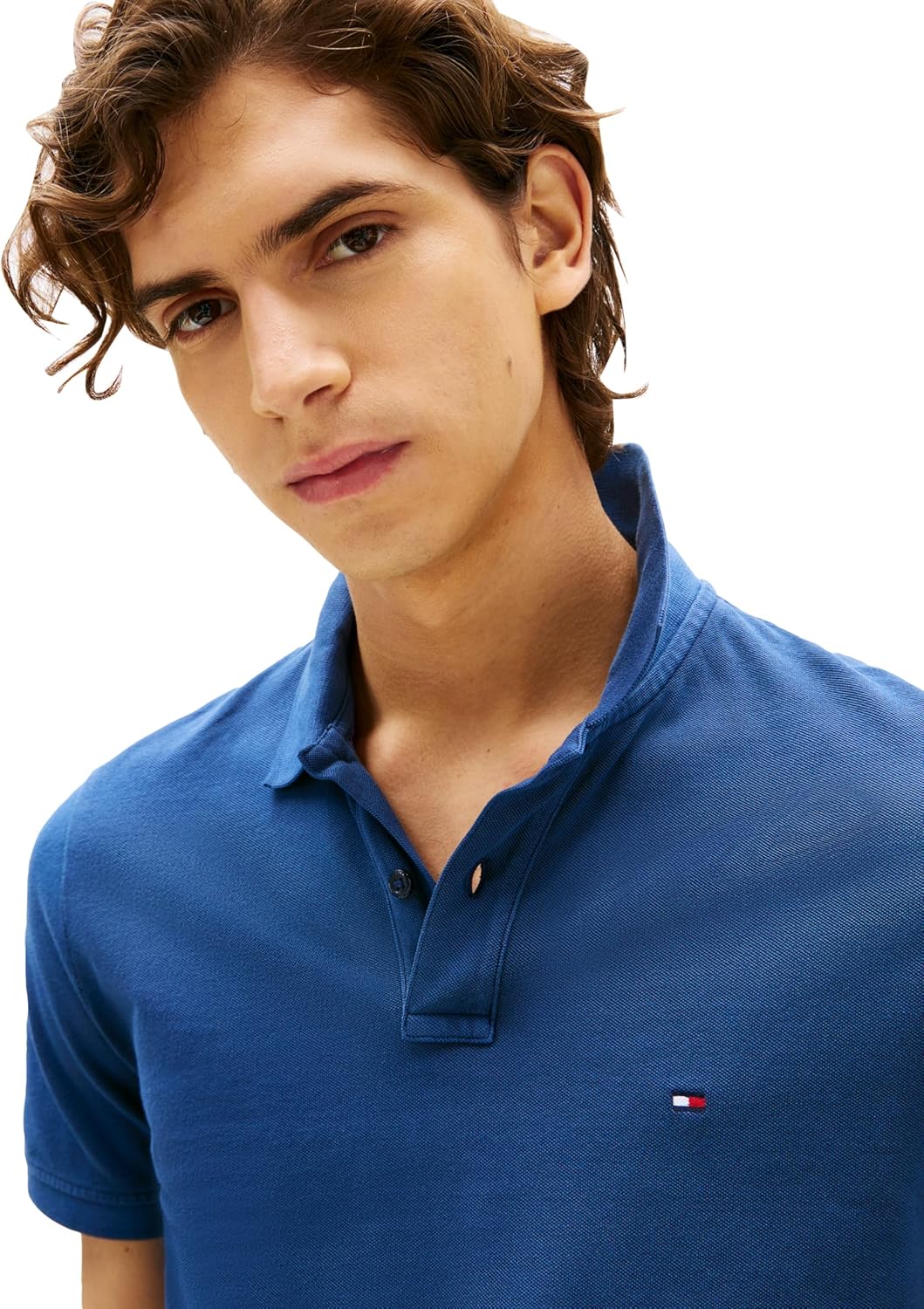 Мужские поло с короткими рукавами Tommy Hilfiger, повседневные, классический крой, из окрашенного хлопка, Preppy Navy — фото 2