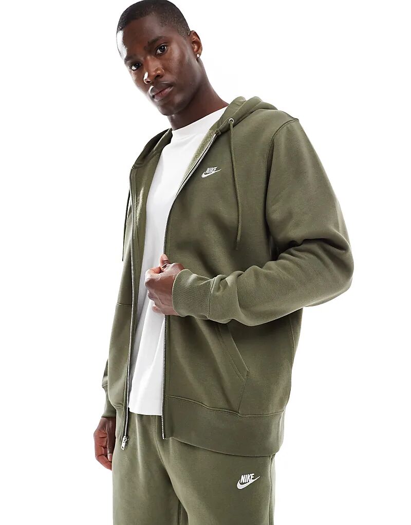 

Толстовка Nike Club с капюшоном на молнии цвета хаки