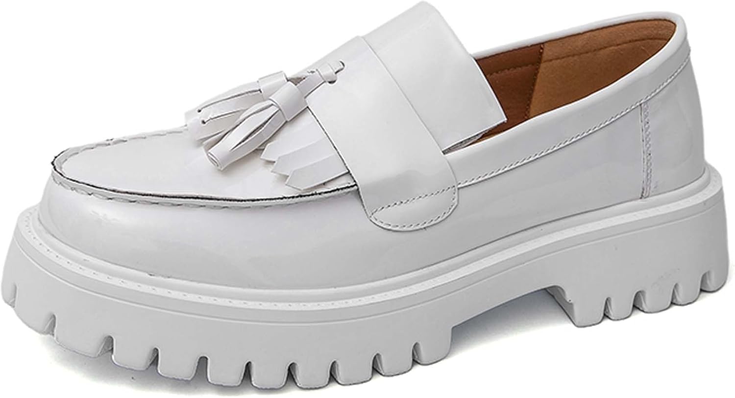 

Мужские лоферы с толстой подошвой на платформе с противоскользящей поверхностью и верхом из лакированной кожи, подходящие для работы в офисе, вечеринок, танцев и свадеб Generic, белый
