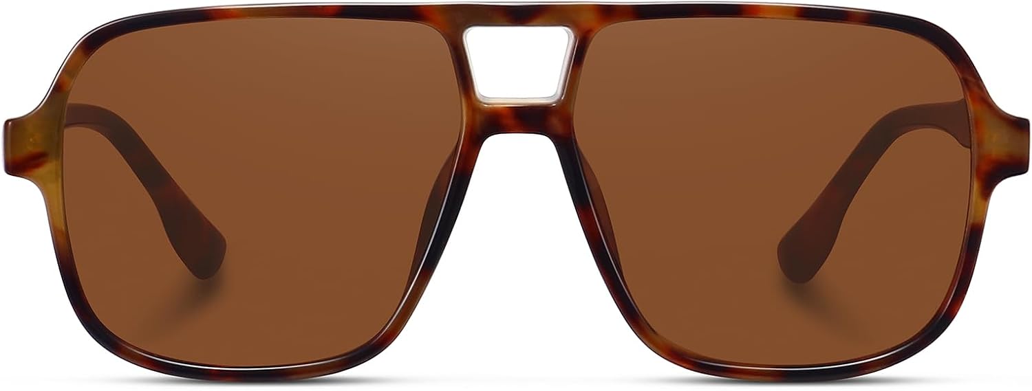 

Классические ретро-солнцезащитные очки-авиаторы для женщин и мужчин, большие, модные, квадратные, винтажные, с двойной перемычкой, модель FZN821 Fozono, Tortoise/Brown