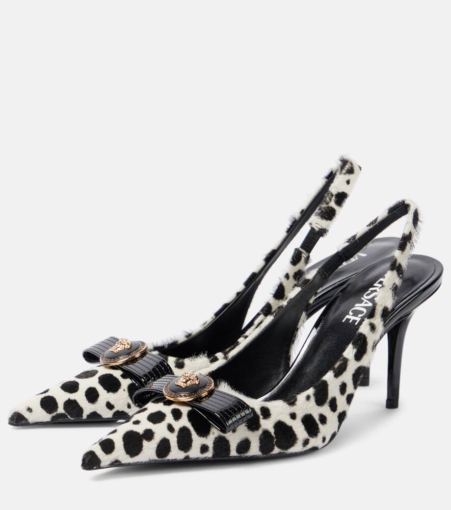 Туфли Gianni Ribbon 85 на шпильке из телячьей кожи с ремешком, 2w02v-White+Black-Gold Versace, 2w02v-White+Black-Versace Gold — фото 4