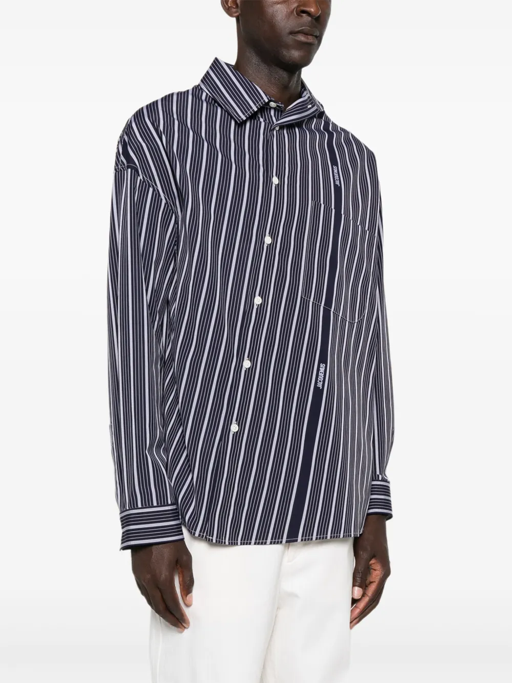 Рубашка с полосатым логотипом JACQUEMUS, синий — фото 3