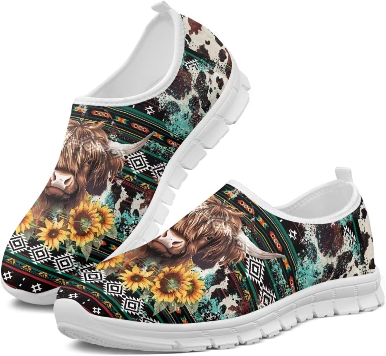 

Женские кроссовки Glomenade с принтом с животных и племенных мотивов, мужские дышащие кроссовки из сетки, носочные кроссовки, модные слипоны, противоскользящие теннисные кроссовки, Highland Cow