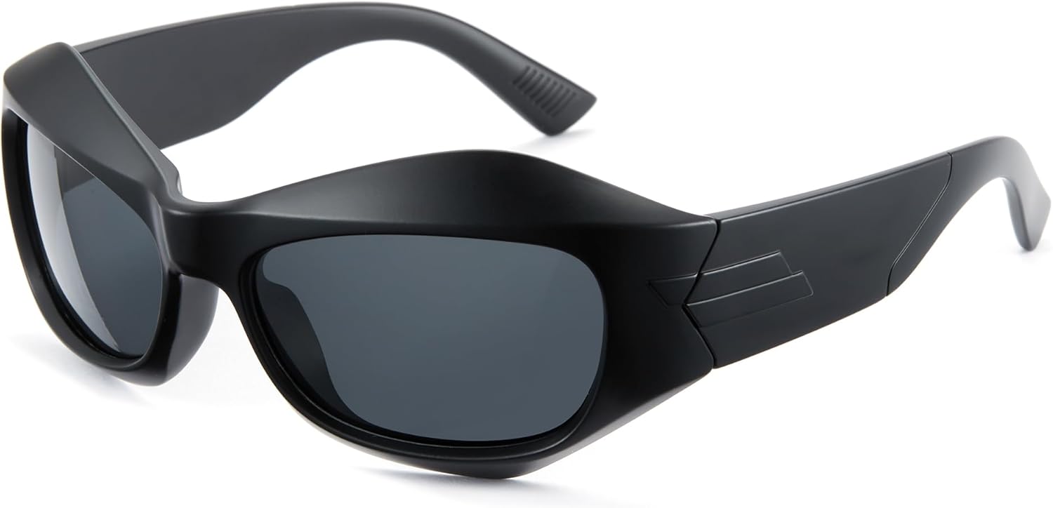 

Солнцезащитные очки Cyxus Y2K, обтекаемая форма, футуристические солнцезащитные очки квадратной формы, модные спортивные очки, стильные солнцезащитные очки большого размера 1093, A04 - Black Y2k Sunglasses