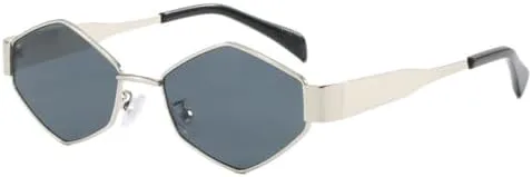 

2027 Модные многоугольные солнцезащитные очки для женщин, винтажные ромбовидные солнцезащитные очки с металлической оправой, панк-очки для мужчин MTZJH, Silver Gray