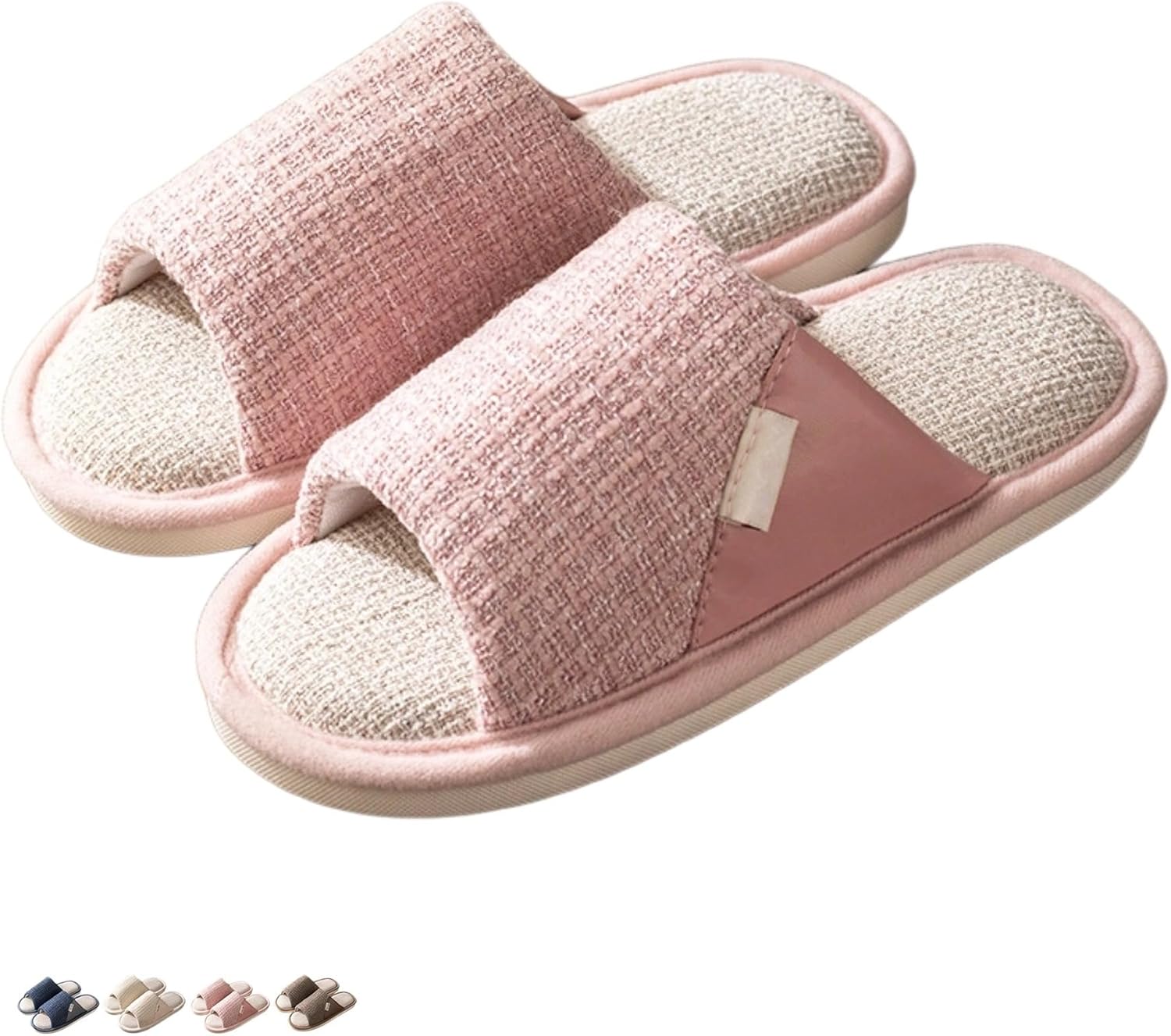 

Льняные тапочки для женщин и мужчин, домашние шлепанцы для лето-осень, бесшумные, противоскользящие, парные, с открытым носком, дышащие, впитывающие пот Iwhgrmp, розовый