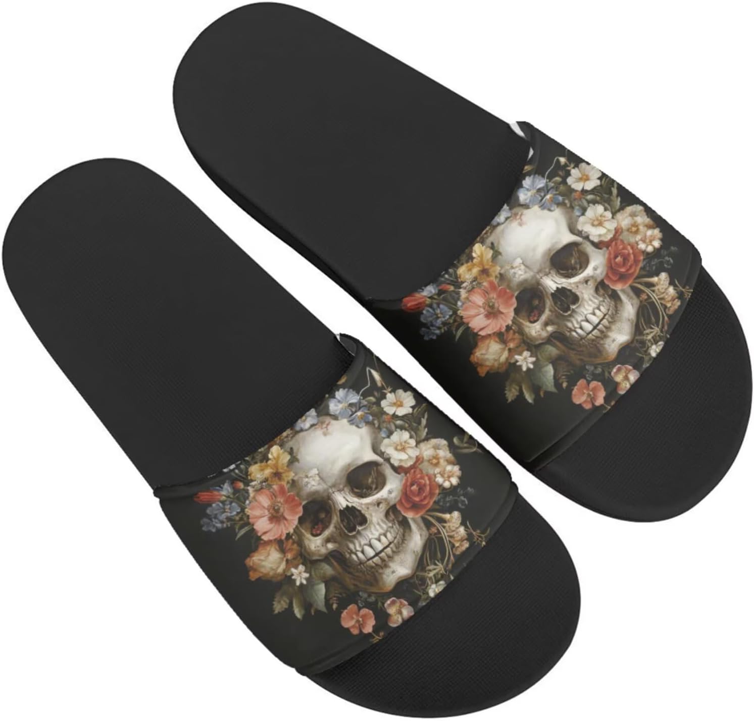 

Женские шлепанцы GETELINSENG с принтом черепа на День мертвых, летние домашние тапочки с нескользящей подошвой, тапочки на носок для дома и улицы, Skull Blossom