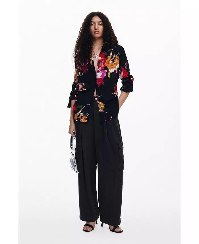 

Женская рубашка с цветочным принтом Desigual, черный
